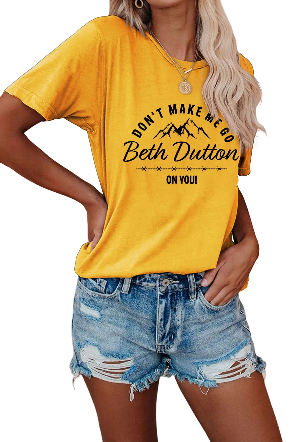 

Loose round neck t-shirt printed by Beth Dutton Summer fashion casual short sleeve