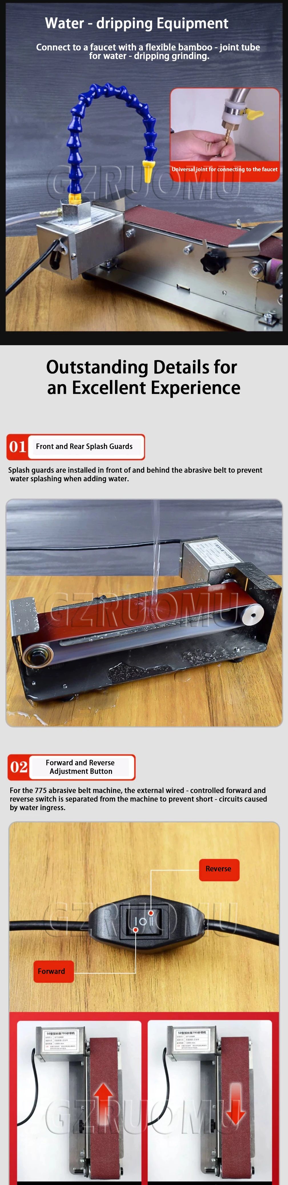 Electric Belt Sander 7 Speed Adjustable Grinder - 110V/220V DIY Belt Sander for