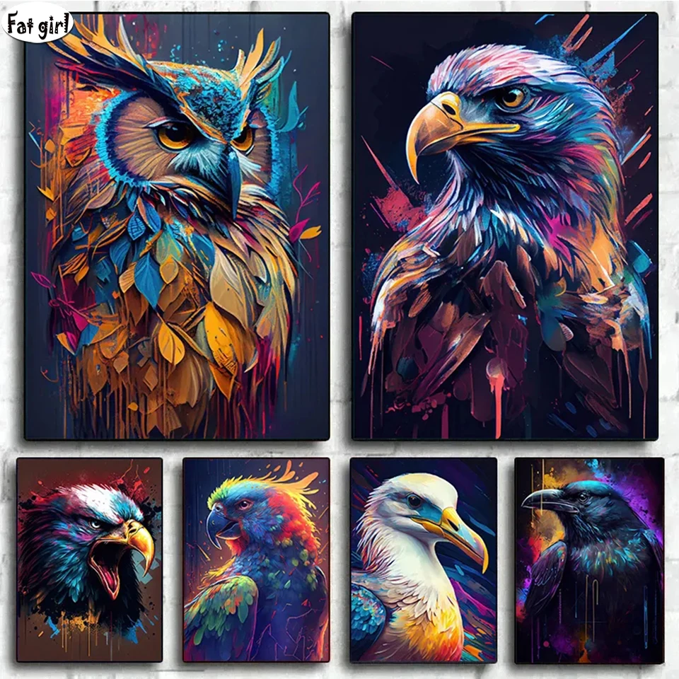Full Diamond Mosaic Abstract Birds Eagle Raven Parrot Owl Acquerello Art 5D Diamond Paintings Kit Punto Croce Decorazione Della Casa