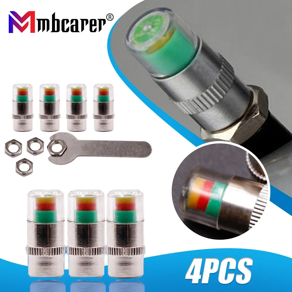 

4pcs Car Tire Nozzle Monitoring Cap Pressure Gauge Indicator Monitoring Valve Cap Sensor Tire Pressure External Valve Detection