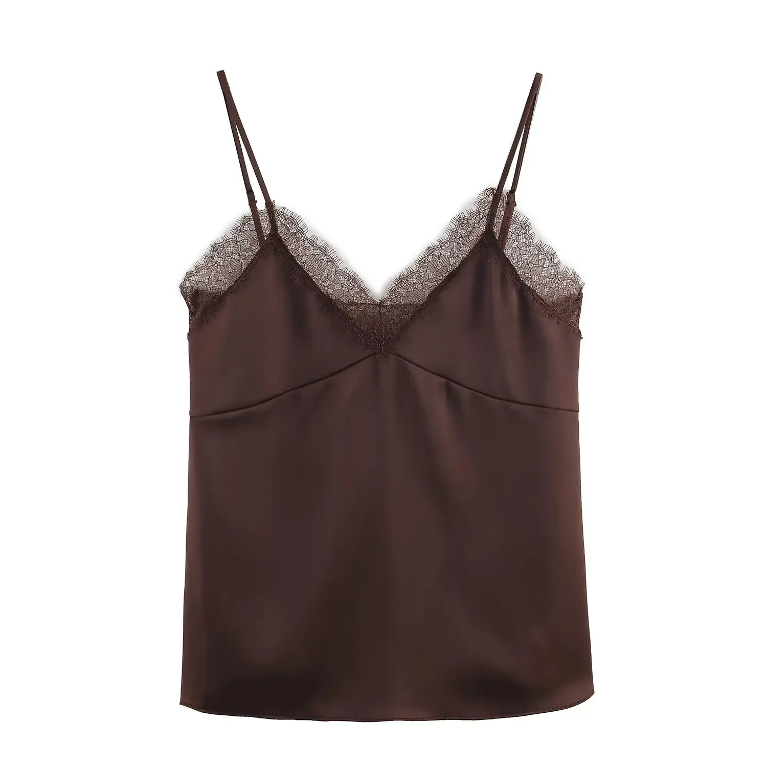 Women'S Spring Summer Elegant Fashion V-Neck Backless Sleeveless Sling Lady Sexy Lace Silk Satin Suspender Vest High Street Tops