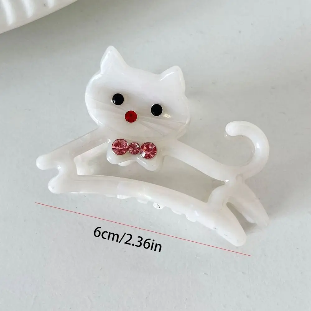 여성용 귀여운 고양이 라인스톤 아세테이트 헤어 클로, 다채로운 다이아몬드 할로우 고양이 헤어 클립, 상어 클립 헤드웨어, 신제품