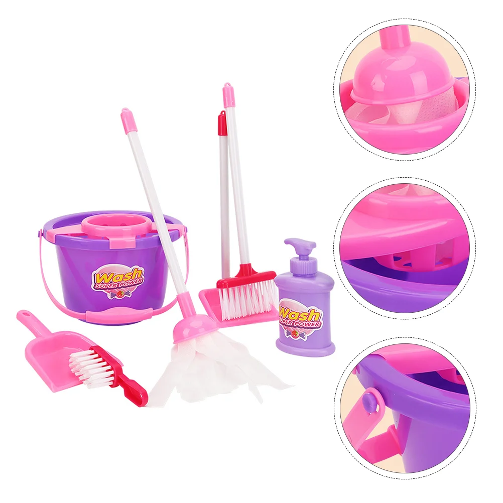 7 Pcs Cleaning Mopping Set Kids Play Toy Children Tools Pretend Toys Broom Dustpan Playthings Cosplay 5