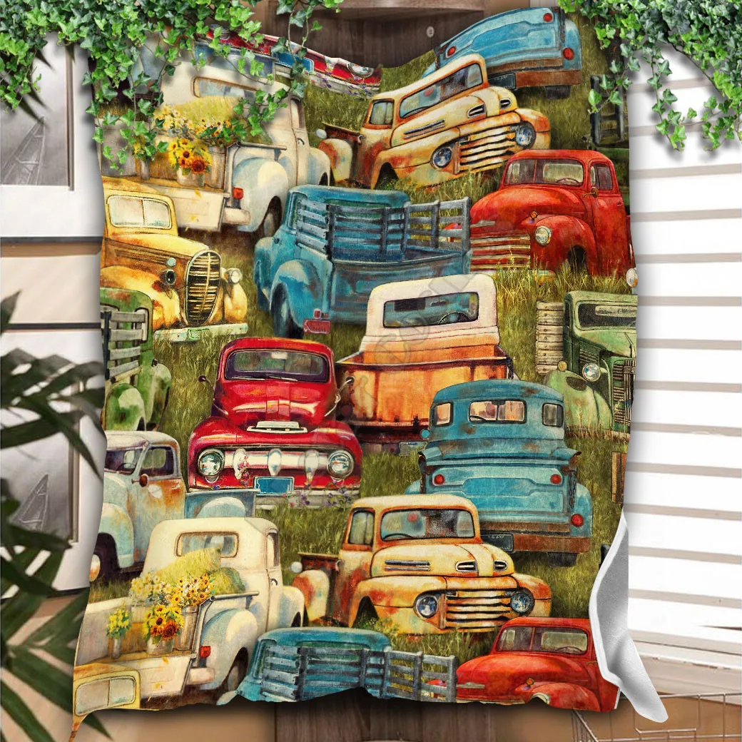 Car Vintage Cars Lover Flannel Blanket 3D Printed Blanket Kids Adult Soft Bed Cover Sheet Plush Blanket Multipurpose