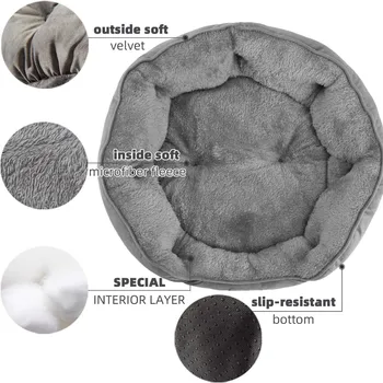 Pet Bed for Small and Large Pets, Soft, Washable, Non-Slip Base, Water Resistant, Grey, 50 cm 3