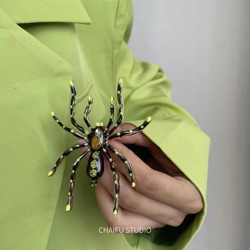 Esagerati Spille Ragno In Metallo Per Uomo Donna Punk Spilla Ragno Verde Accessori Moda Regali