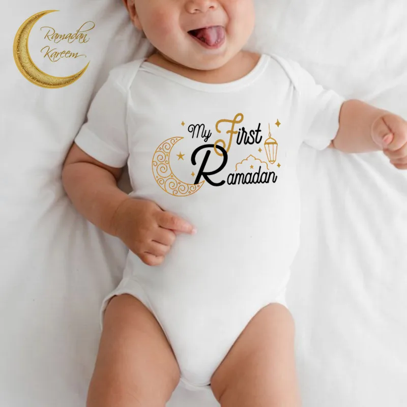 

Baby Boy Girl Clothes My First Ramadan Jumpsuit Onesie Cotton Short Sleeve Newborn Bodysuit Eid Costume