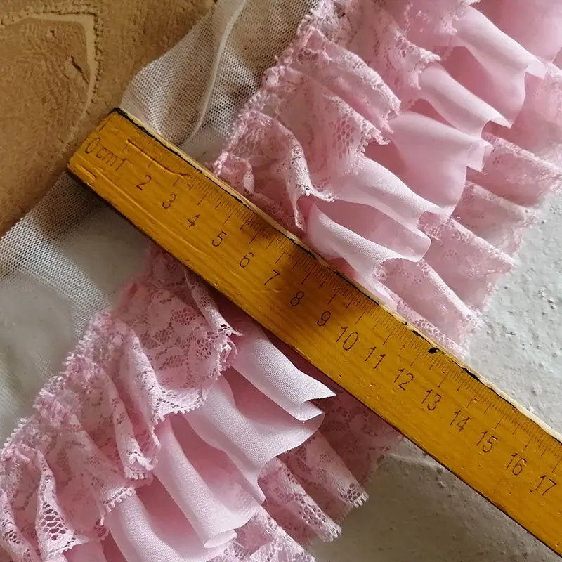 9CM Wide Three Layers Chiffon Lace Applique 3d Flowers Embroidered Fringe Ribbon Sewing Cuffs Collar Skirt Clothing Decor Lace Ribbon Lace Garment Accessories Lace Sewing Supplies