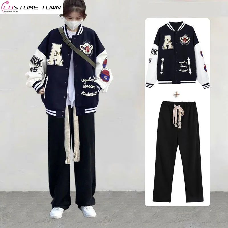 Autumn and Winter Suit Girls' Korean Baseball Uniform Plush Thickened Jacket Ins Dynamic Rope Wide Leg Pants Two-piece Set 2023 mother kids baseball caps summer women kids sun hats baby caps for boys girls korea style