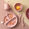 5PCS Baby Silicone Tableware Set Suction Bowl Plate Soft Utensils Sippy Cup Baby Stuff Feeding Training Sets For Baby 4
