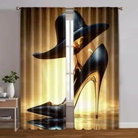 2pcs, Curtains 2D print Modern high heels Machine Washable (without rod) Thermal Insulation, and Room Darkening Functions Ldeal 1