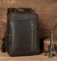 Men's Crazy Horse Leather Backpack 15.6" Laptop Cow Leather Daypack Large Capacity Male Travel Backpack With USB Cable 1
