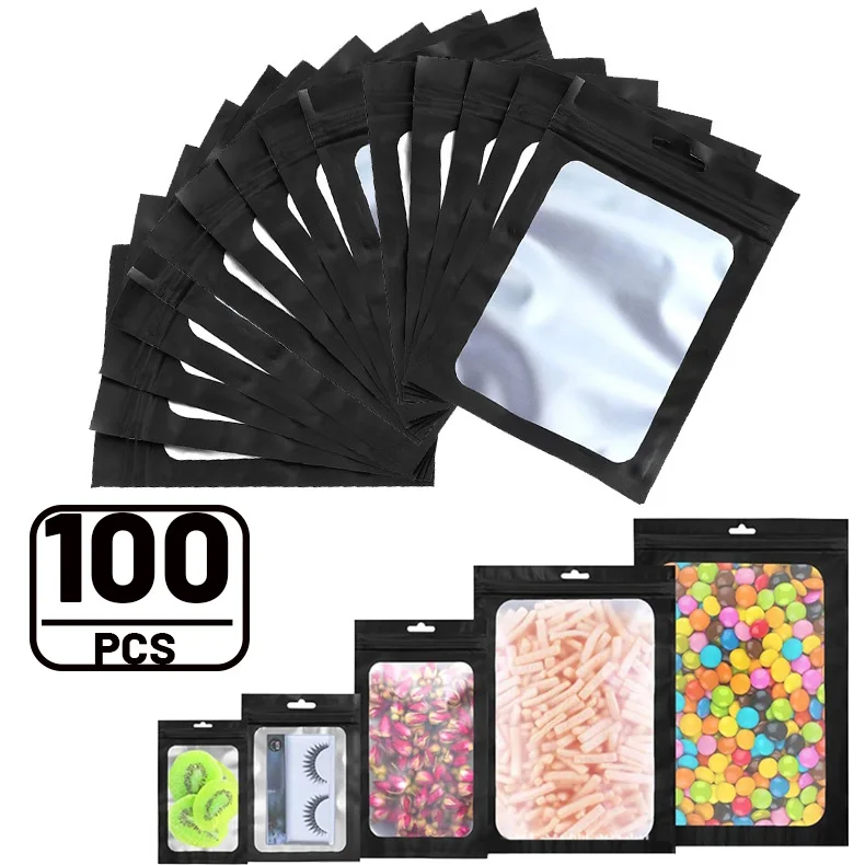 100Pcs Flat Foil Zip Lock Bags Bath Salt Cosmetic Bag One Side Clear Mini Thick Mylar Resealable Bags Smell Proof 50pcs lot plastic ziplock bags thicken resealable mylar pouches with hang hole for jewelry packaging display storage retail bags