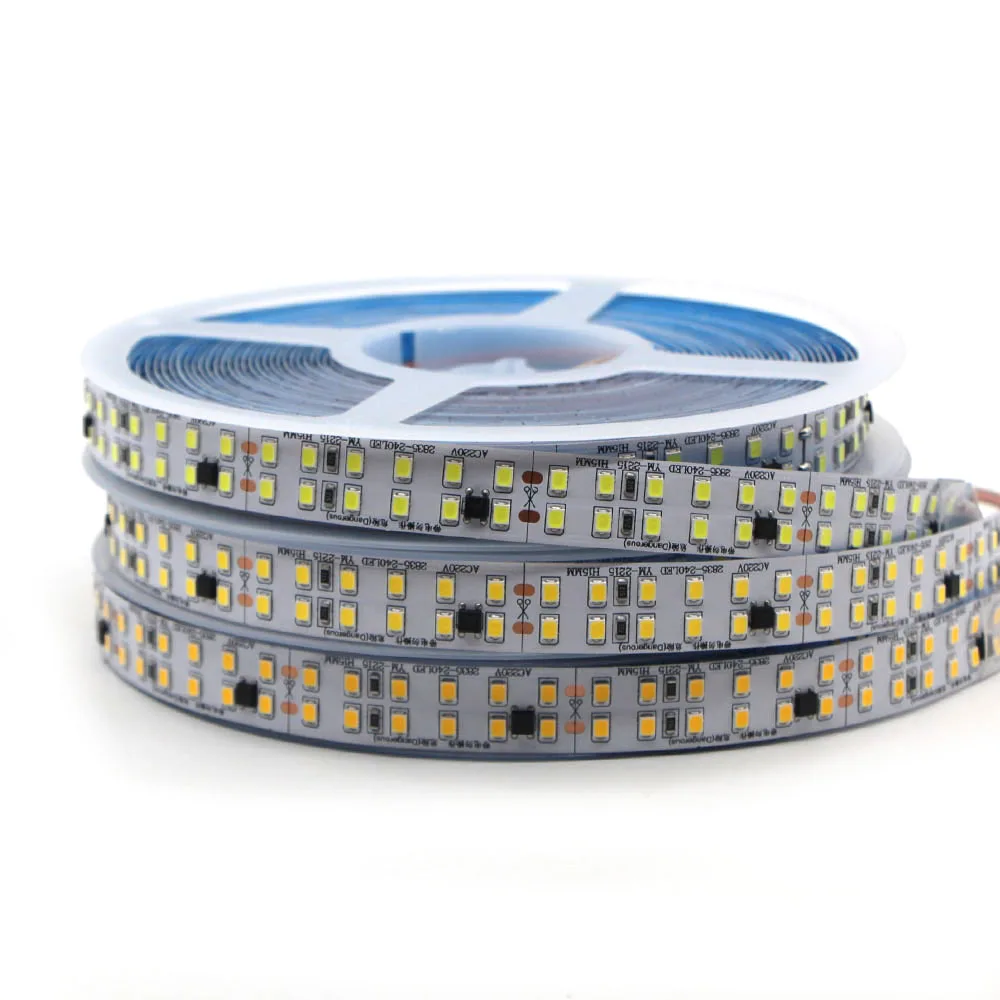 6/8/15mm PCB LED 스트립 라이트 220V 230V 240V 2835 120LEDs/M 240LEDs/M 5M 10M 20M 화이트 웜 화이트 내추럴 LED 테이프 장