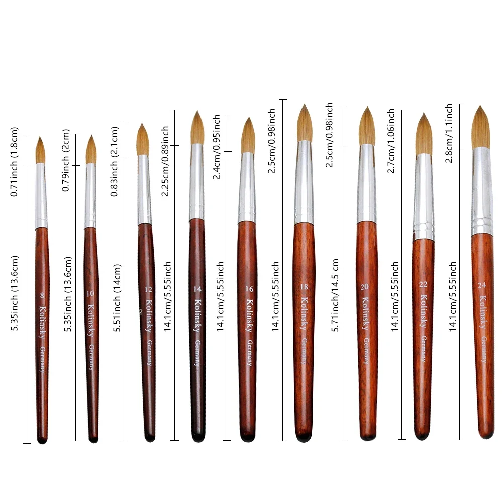 Nail Brush Kolinsky Hair Nail Brush Wood Handle Gel Builder Manicure Drawing Tools Size 8-24