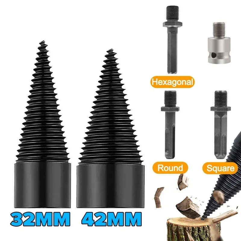 32/42mm Firewood Splitter Drill Bit Round/Hex/Triangle Shank Wood Cone Reamer Punch Driver Step Drill Bit Woodworking Tool