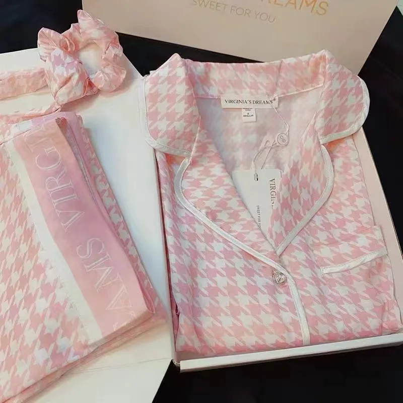 pink ensemble femme 2 pièces pajamas 2022 new silk pijamas long sleeves pyjamas sets womens outfits high quality sleepwear XXL