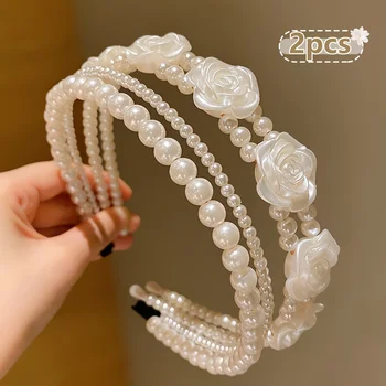 1/2 pieces of cute girls' imitation pearl headbands that do not hurt hair, sweet little girl flower headbands, kidsren's hair ac 5
