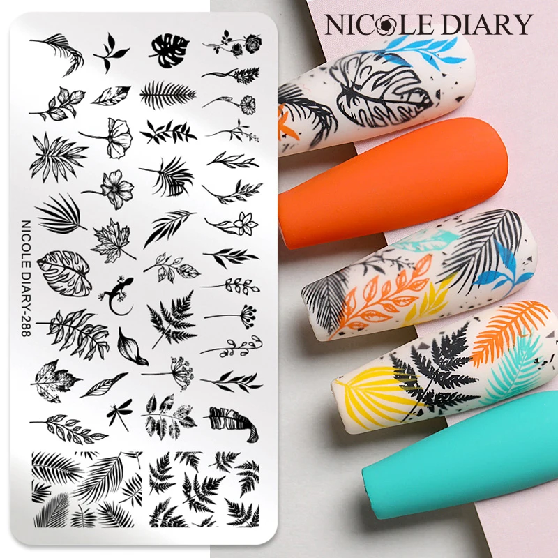 Трафареты NICOLE DIARY для штамповки с зелеными листьями кокоса весенне-летние
