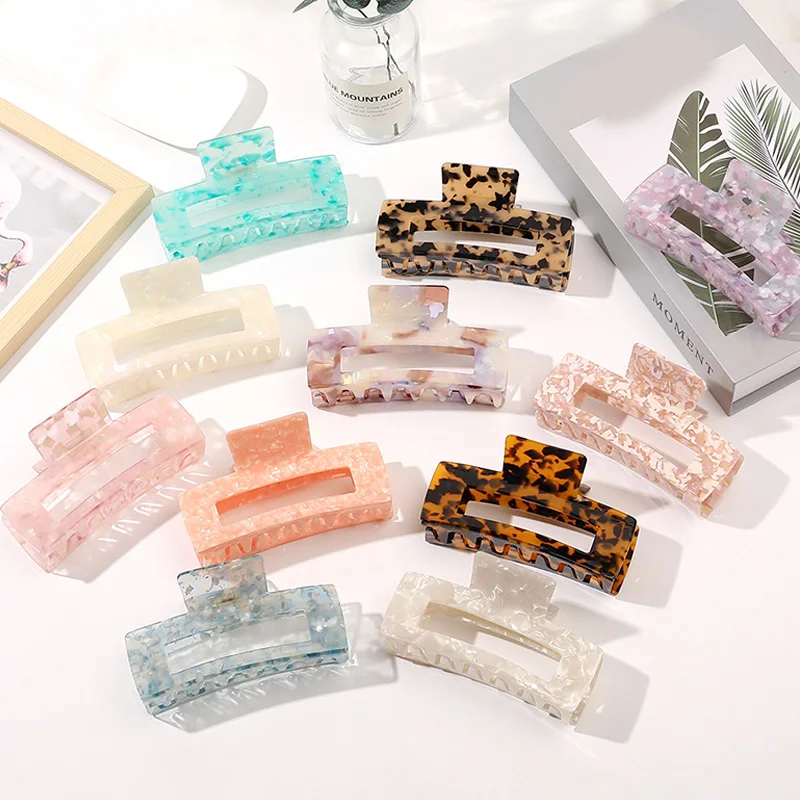 

2022 New Hair Claw Oversized Geometric Hollow Square Tortoiseshell Acetate Hair Clips For Women Hair Claw Crabs Hair Accessories
