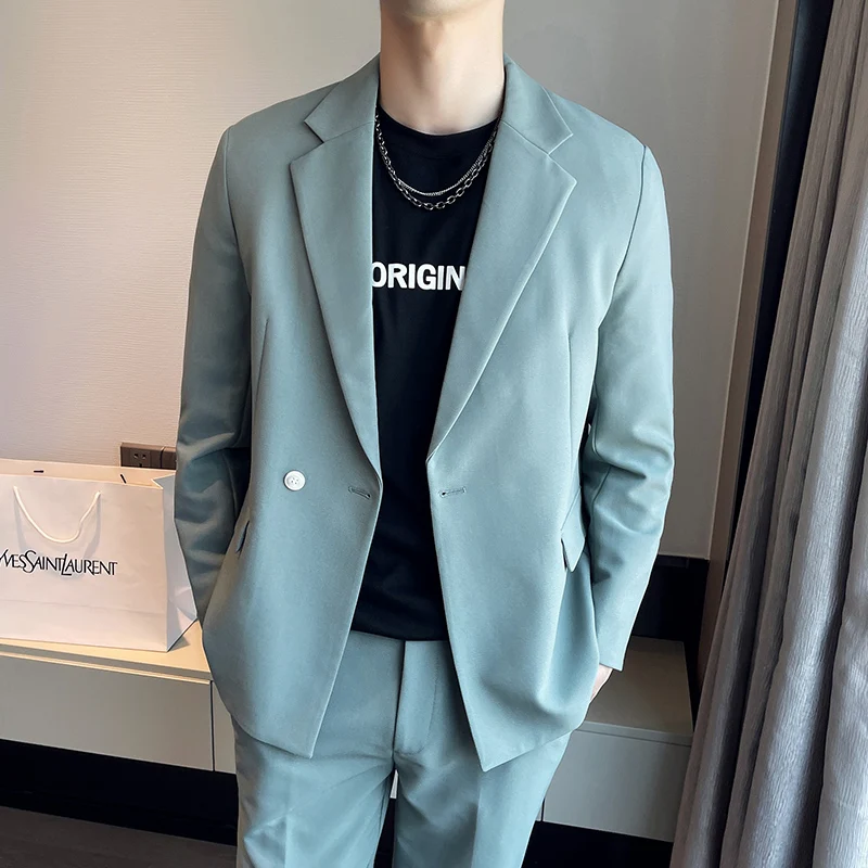 

Blue/ Black Spring Solid Color One-button Slim-fit Blazer Male Back Slit Design Suit Jacket Men's Office Nightclub Party Tuxedo