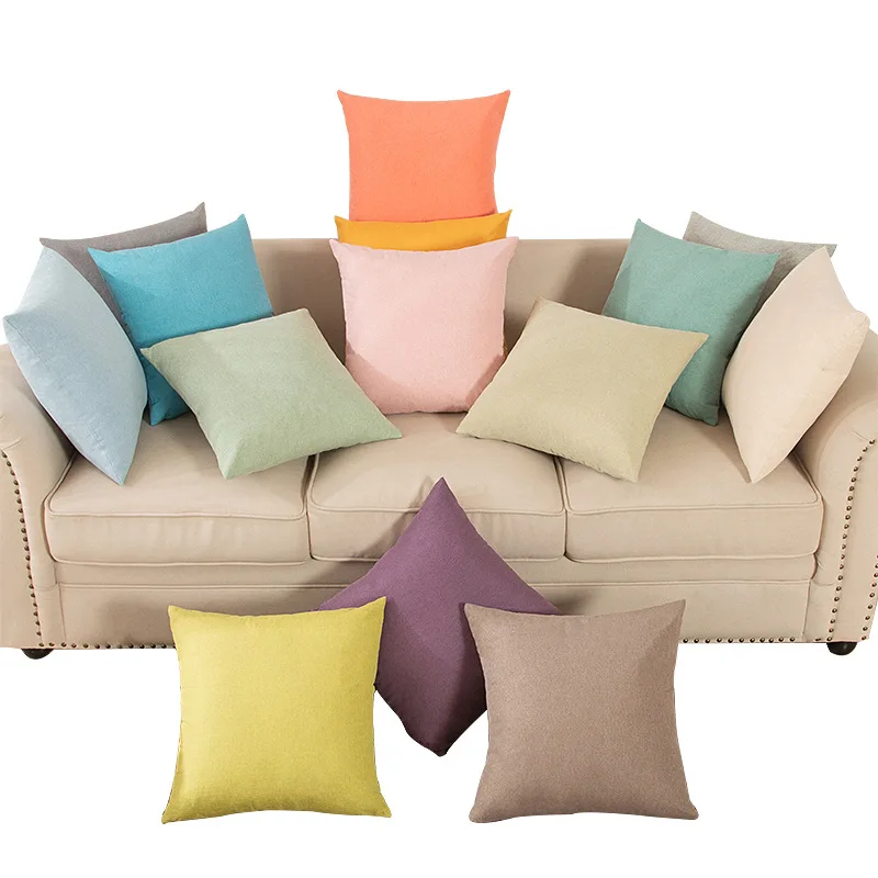 Classic Solid Fashion Sofa Linen Pillowcase Can Cushion Cover Waist Pillow Cover (Only Have Fabric Cover - Without Pillow Core)