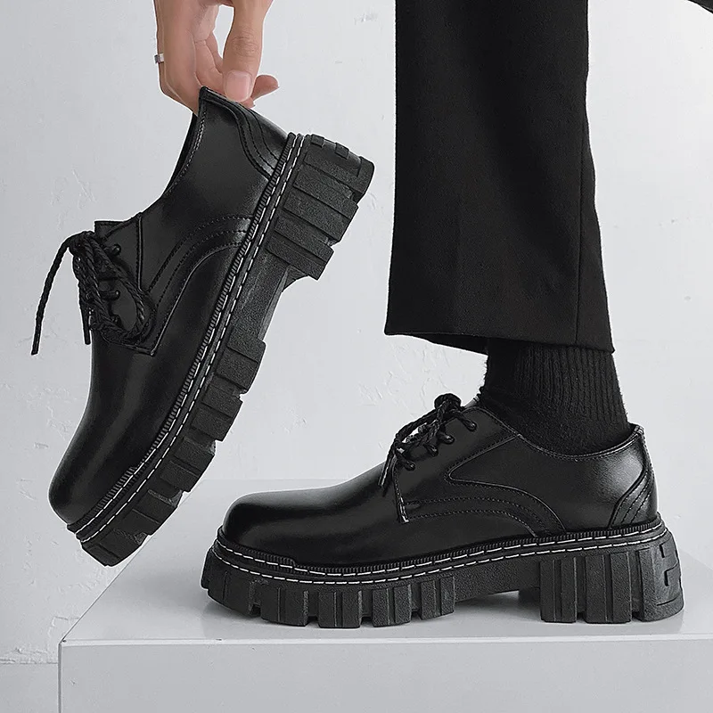Increased Men Work Shoes Fashion Breathable Thick Sole Men's Casual Leather Shoes Platform Sneakers Mans Oxford Trainers
