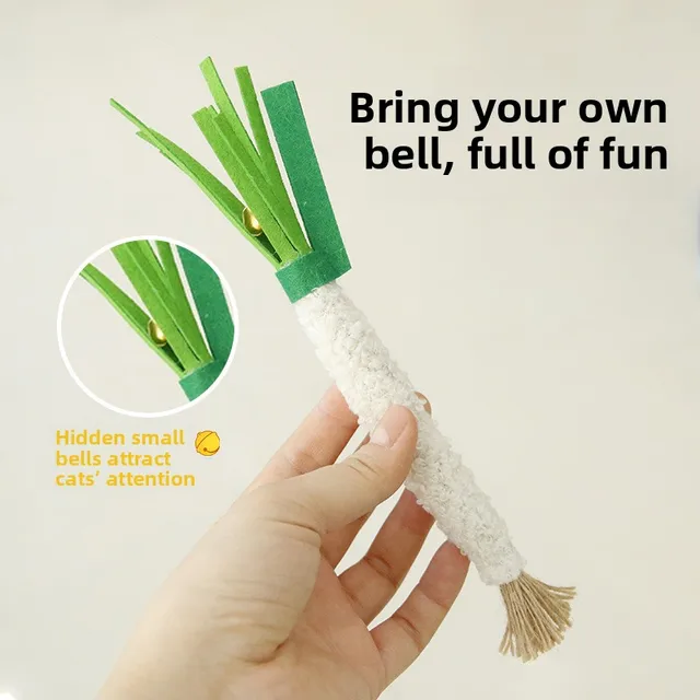 3pcs Simulated Scallion Shape Cat Toys with Natural Silver Vine Stick Pet Pet Chew Toys Cat Teething Products Cat Teasing Toy 3