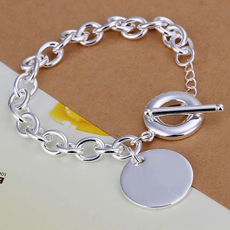 Charms Pretty Round card Pendant 925 sterling silver Bracelets for women wedding accessories party Gifts fashion Jewelry