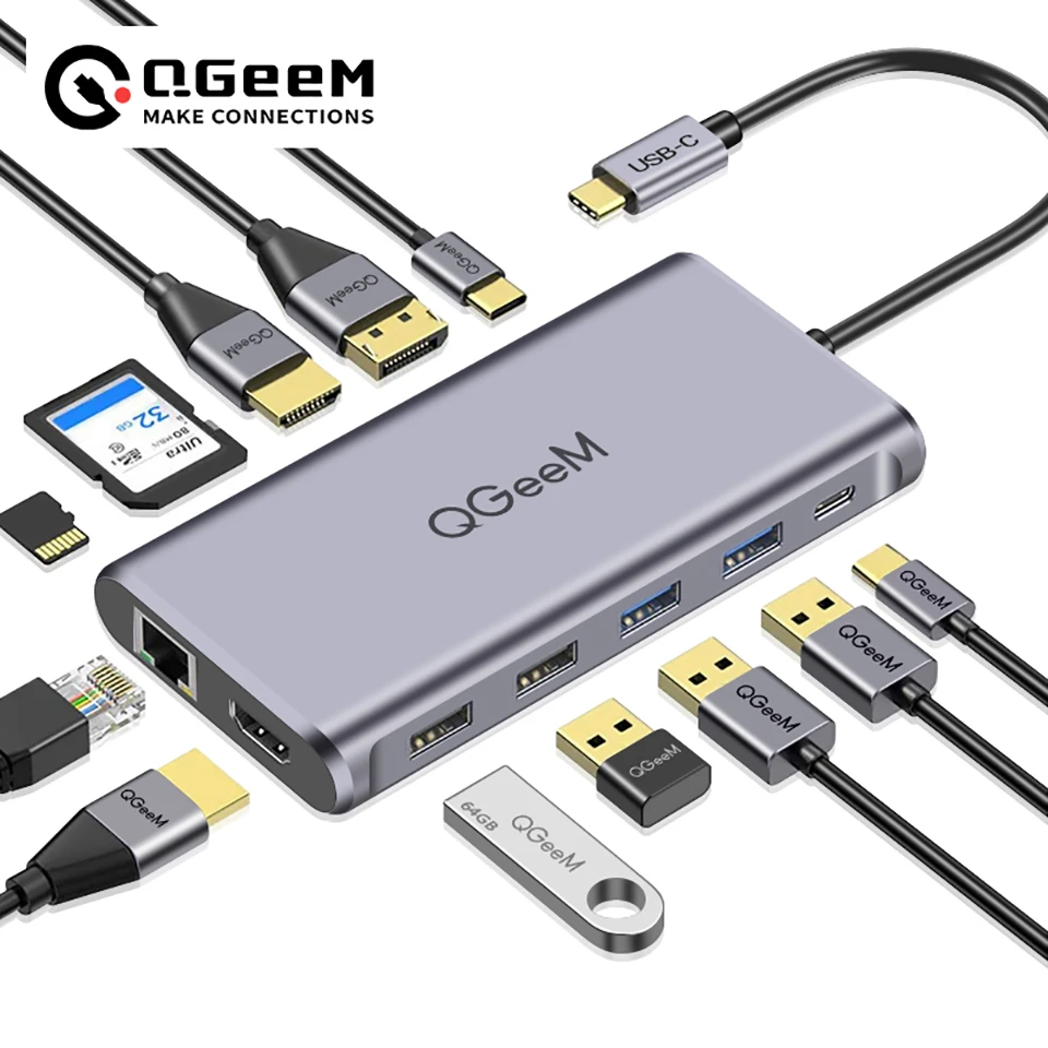 Qgeem Usb C Hub For Macbook Pro Triple Display Type C Hub To Dual 4k