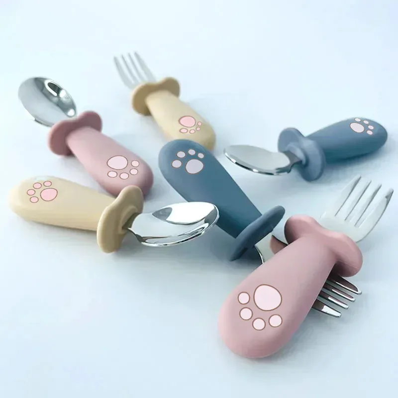 Baby Cartoon Tableware Set Children Utensil Stainless Steel Toddler Dinnerware Cutlery Cartoon Infant Food Feeding Spoon Fork 3