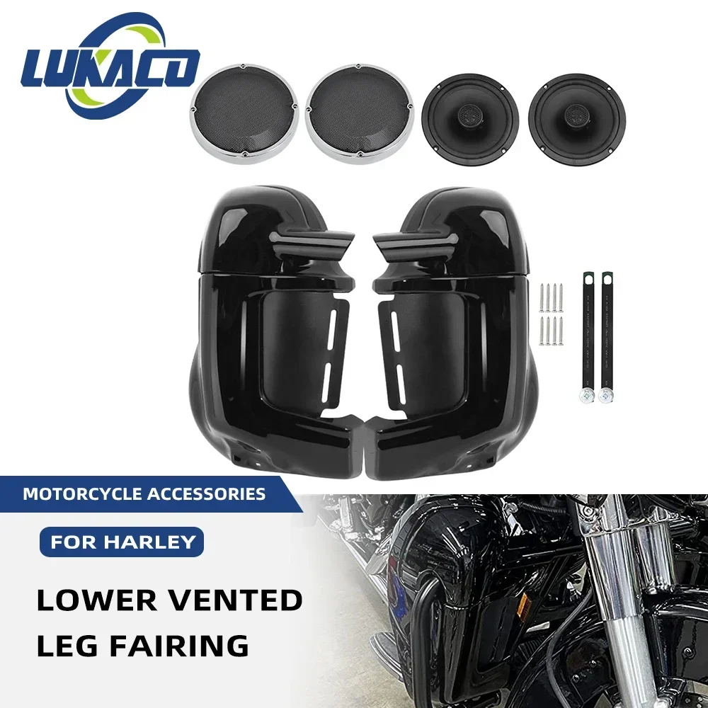 

Motorcycle Lower Vented Leg Fairing with 6.5'' Speakers Grills Black For Harley Touring Road King Street Glide 1983-2013