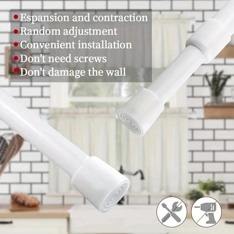 1pc Multifunctional Non-Slip Punch-Free Telescopic Fine Bar, Towel Bar for Bathroom, White