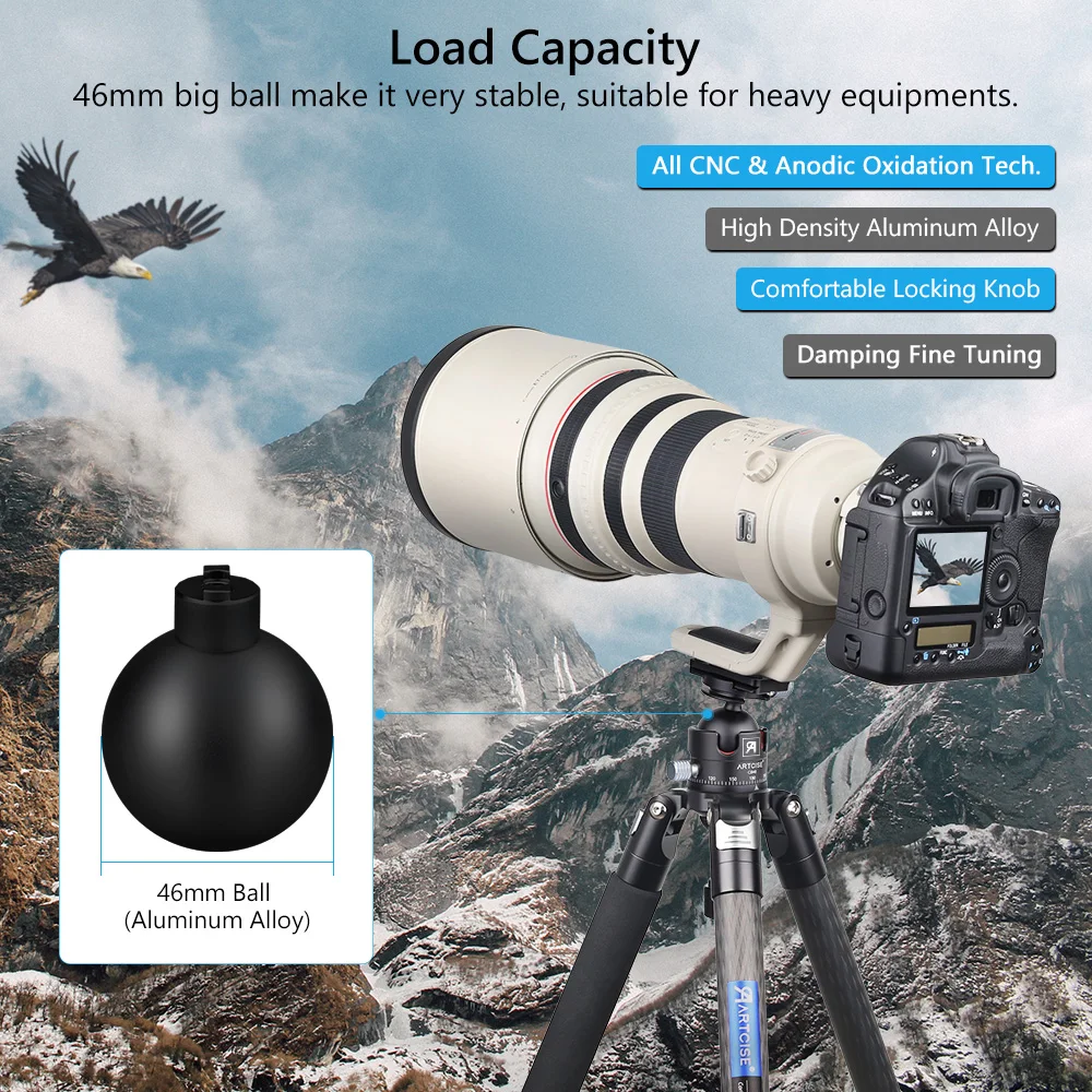 ARTCISE CB45 Low Profile Double U-Notch Ballhead 360&deg;Panoramic Professinal CNC Alloy Metal for Shooting DSLR Tripod Monopod