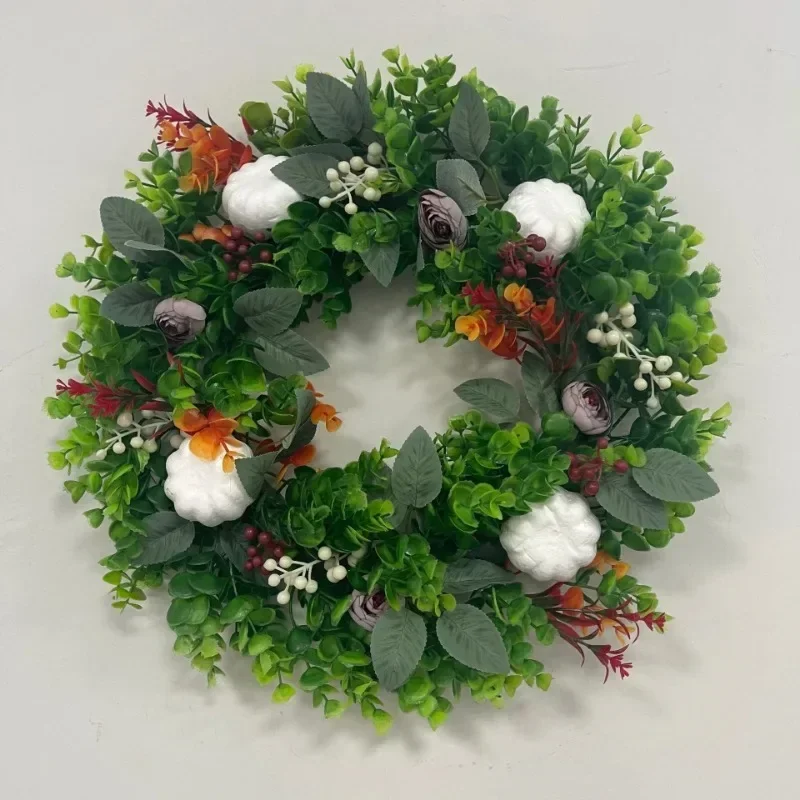 Autumn Sale Handmade White Pumpkin Wreath Ranunculus Christmas Home Wedding New Year Decoration Fakes Plants Artificial Flowers