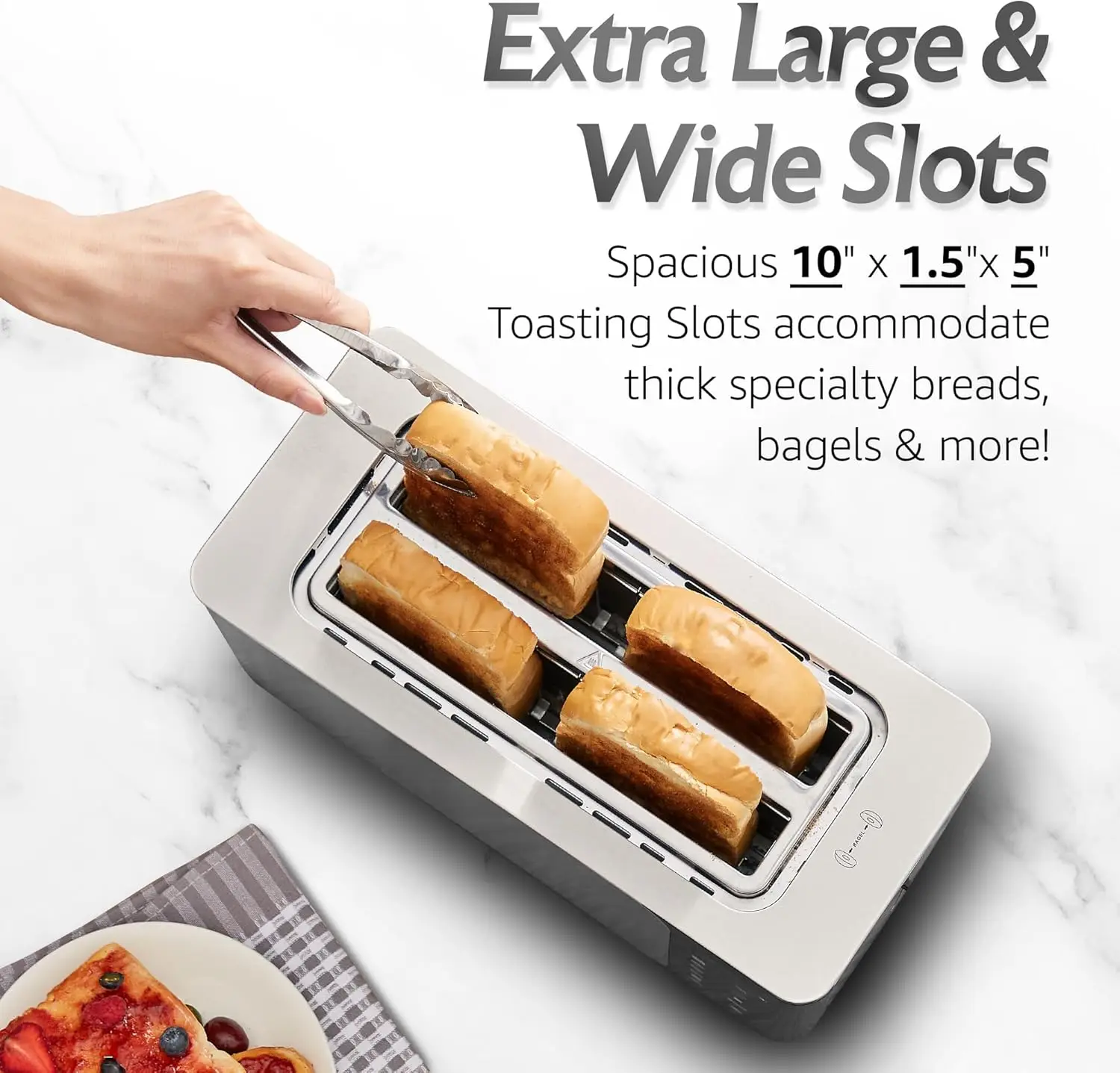ECT5924D SmartToast Digital Long Slot 4 Slice Toaster 1.5” Wide Slots for Thick Breads & Bagel Function LED Touch Screen 4