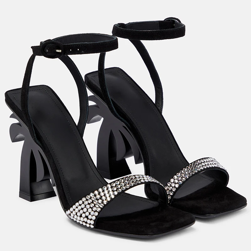 New Fashion Show Style Rhinestones with High Heels and Sandals, Women's Vacation Style Roman High Heels, Irregular Fashion Shoes