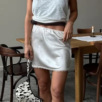 Linad Summer Sexy Satin White Mini Skirts For Women Street Chic Red High Waist Skirt Casual Slim Elastic Waist Skirt Female 2025 - Image 2