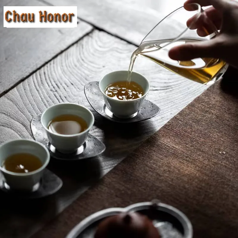 Antique Old Tin Coasters Handmade Anti Scalding Mat Japanese for Coffee Cups Anti-scald Placemats Chinese Tea Tableware Ornament