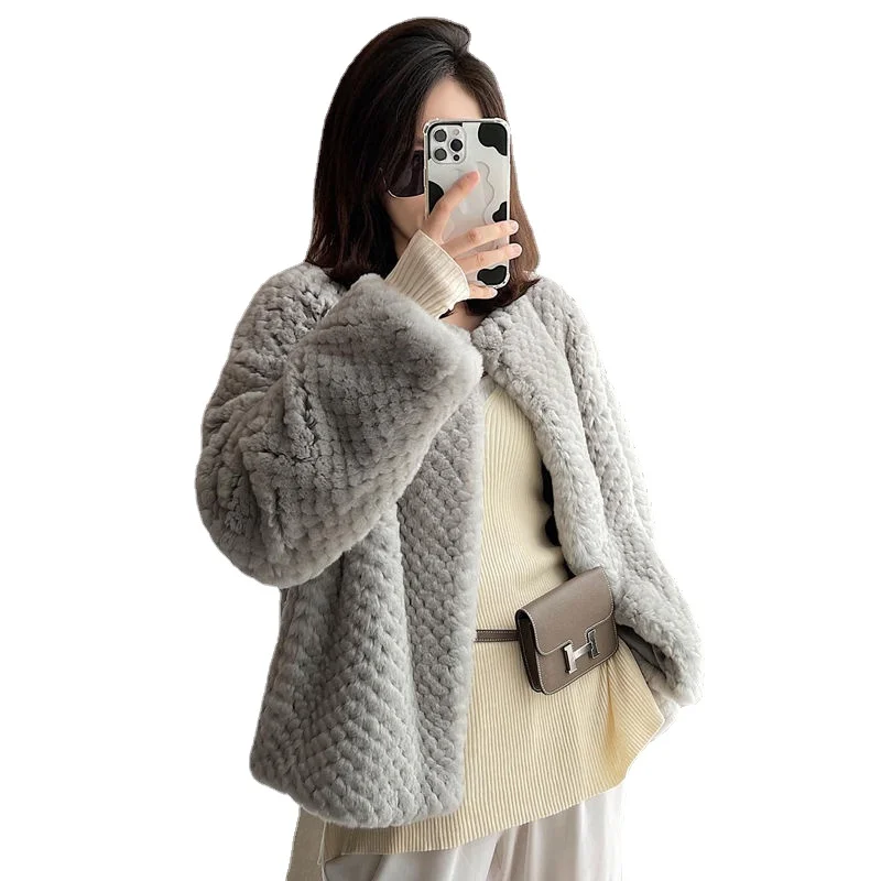 

Winter Faux Rex Rabbit Fur Coat Women Short Plush Jacket Female 2023 New in Outerwears Ladies O-neck Women's Fur Coat