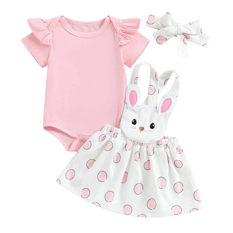 Newborn Baby Girl Easter Outfit Short Sleeve Romper Bunny Print