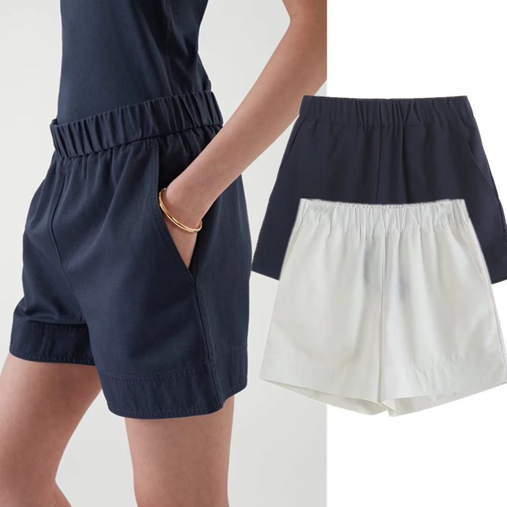 Dave&Di British Fashion Bermuda Ladies Cotton  Solid Simple Boyfriend Style Commuter Casual Shorts Women