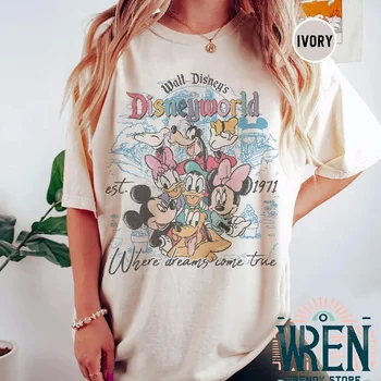 2026 Summer Fashion Mickey T-shirt Millennium Minnie Hat Printed 100% Cotton Printed T-shirt Women's Loose Disney T-shirt 1