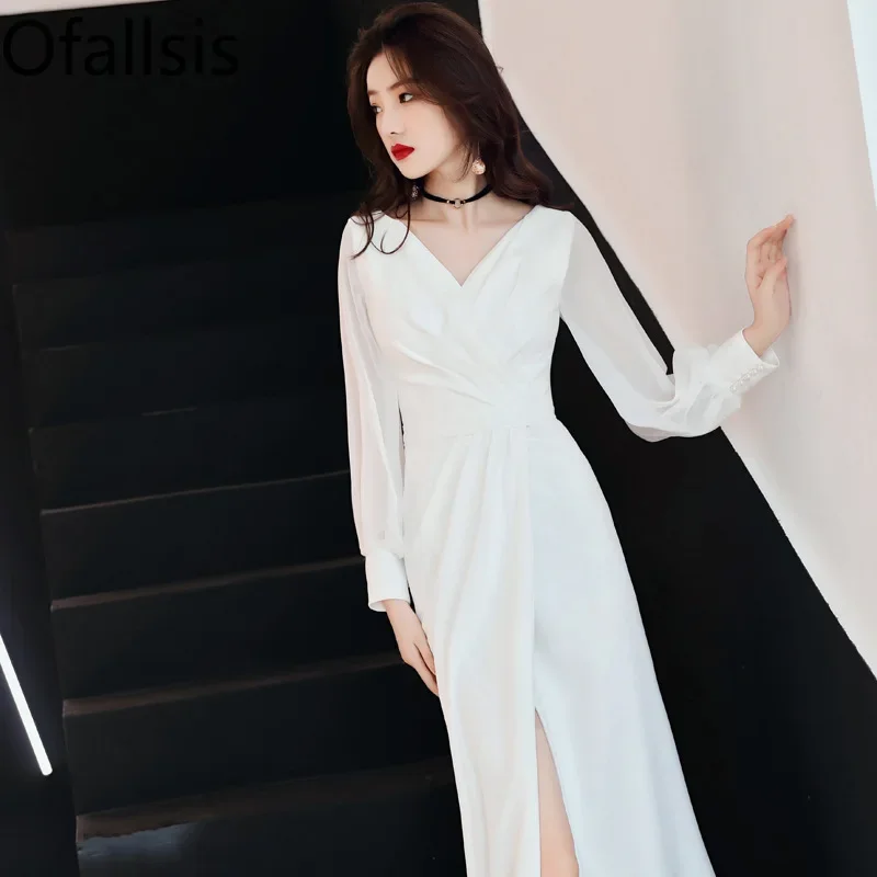 

Женское вечернее платье с длинным рукавом Ofallsis, белое элегантное платье с V-образным вырезом в стиле звезд, для банкета, весна-осень 2023