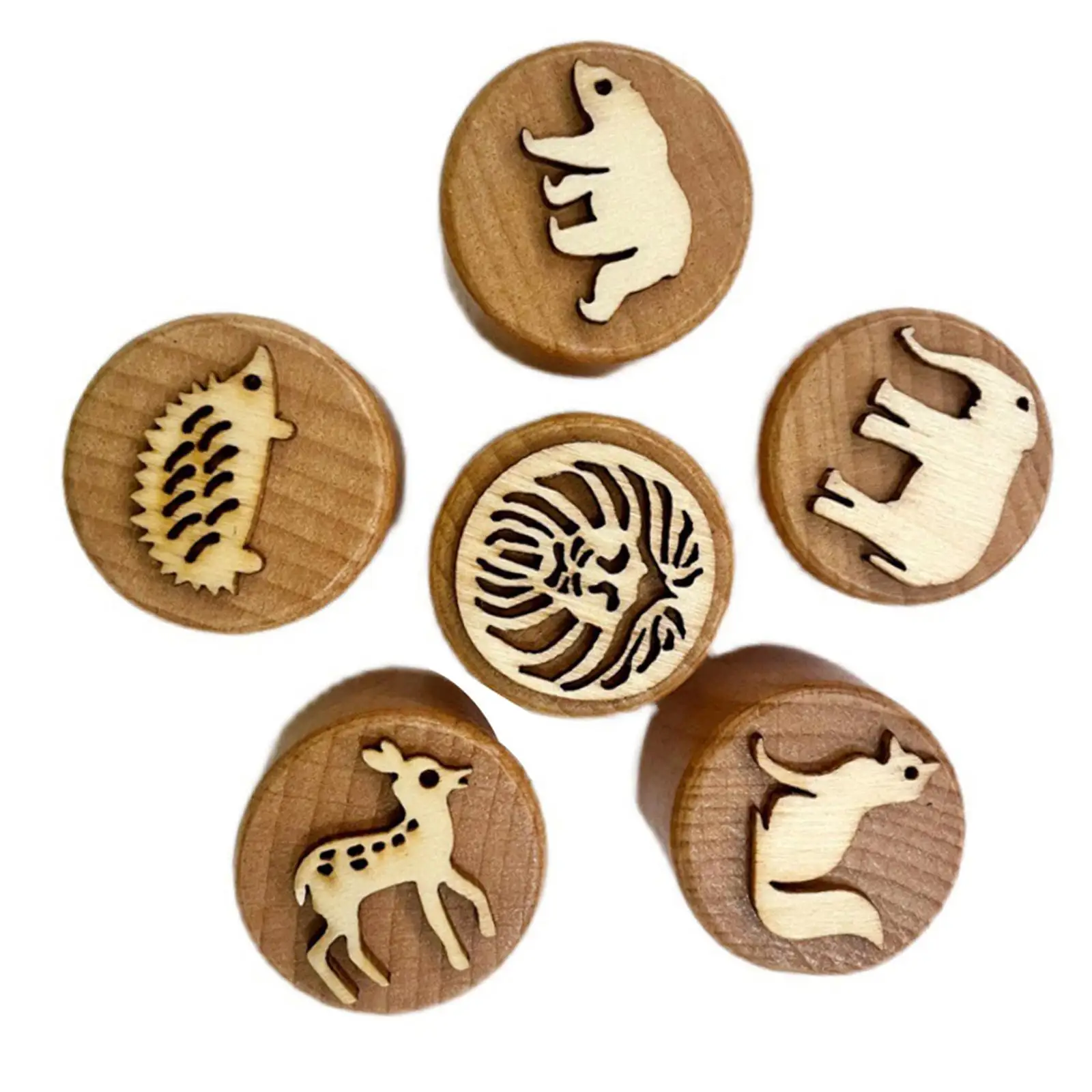 6 Pieces Wooden Stamps for Kids DIY Craft Decorations Card Making Montessori