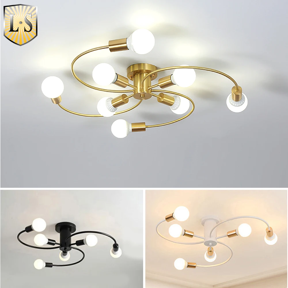 Pendant Lights Pendant Lamp Chandelier Lighting Vintage Pendant Lights Modren Nordic Pendant Lights Iron Ceiling Lamp Multiple Heads E27 Chandelier Black White Gold Color Lighting Fixture