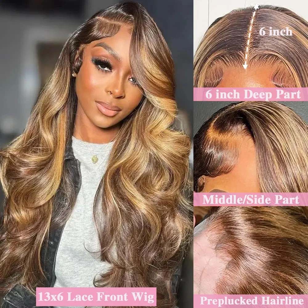 40 Inch 250% 13x6 Highlight Hd Lace Frontal Wig Human Hair Body Wave Colored Honey Blonde Lace Front Human Hair Wigs For Women 2