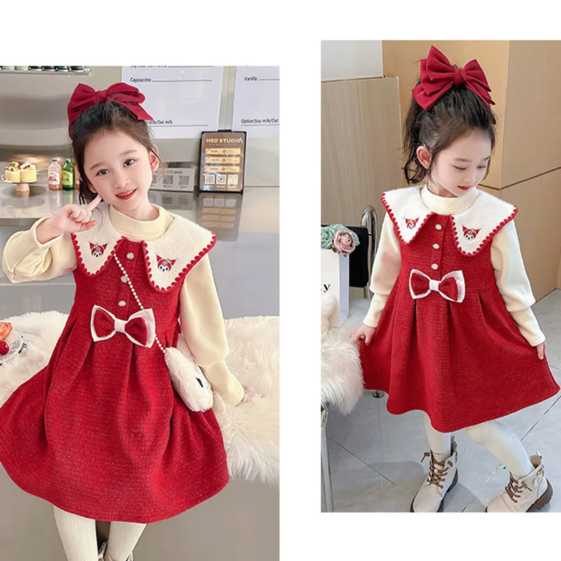 

Cartoon Kuromi Girls Suit Cute Girly Heart Spring Autumn New Princess Dress Kids Two-Piece Small Fragrant Dress Set Baby Clothes
