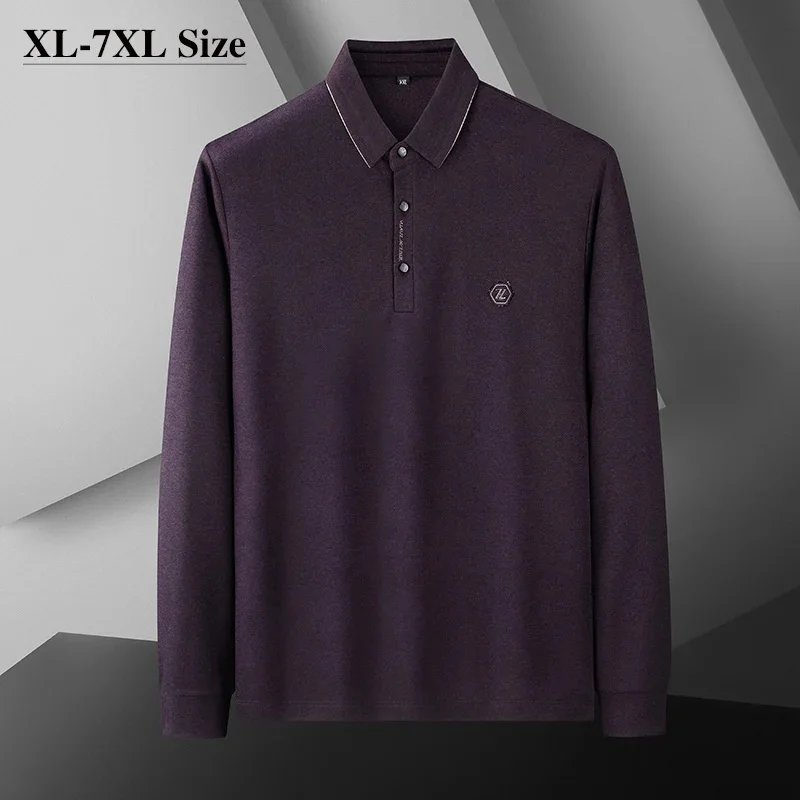 

Size Plus 6XL 7XL Autumn Men's Business Casual Polo Shirts Baggy Elasticity Brand Long Sleeve Male Purple Green Black