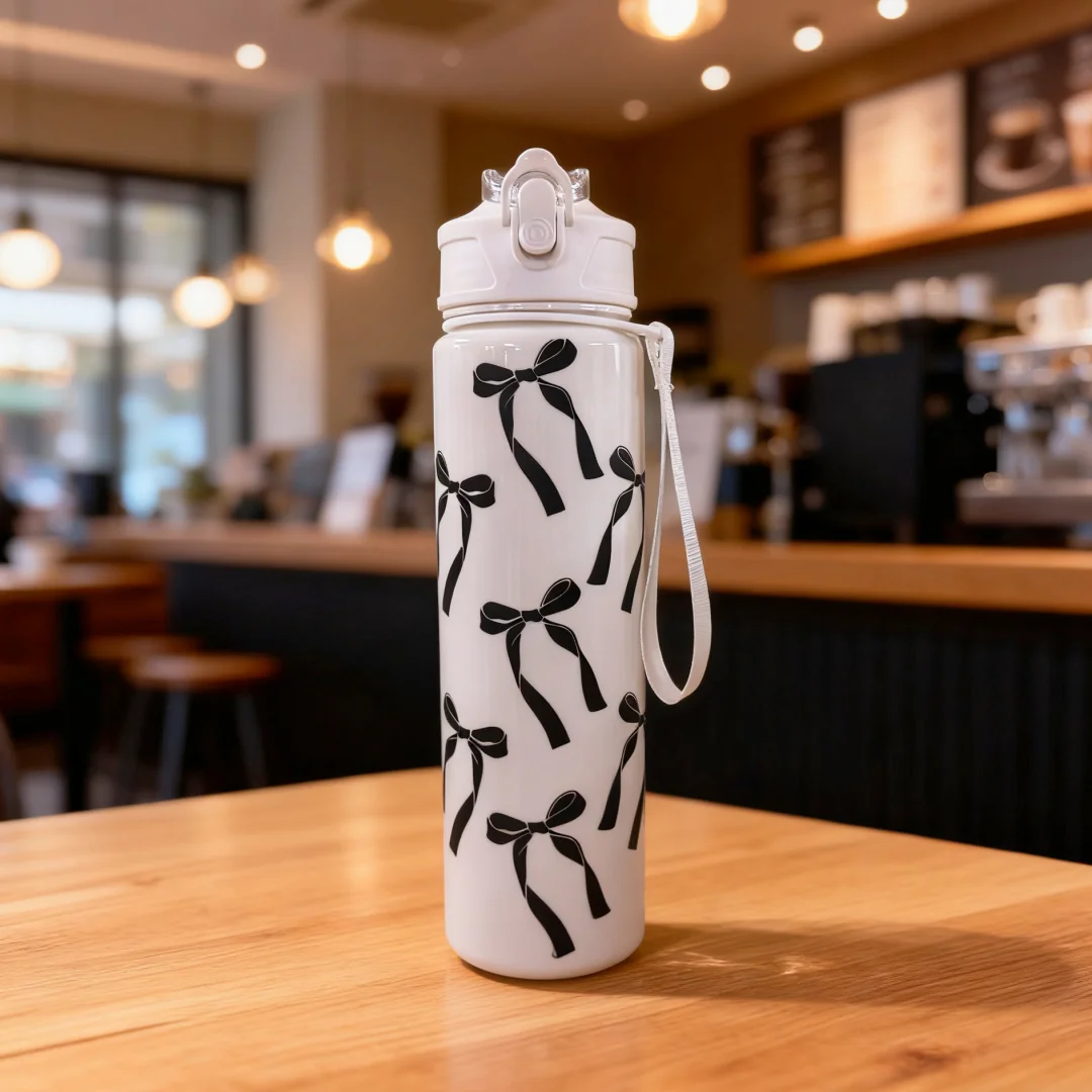 Chic Bow & Floral Water Bottle, Premium Texture, Elegant Design, Spacious, Lightweight, and Leakproof